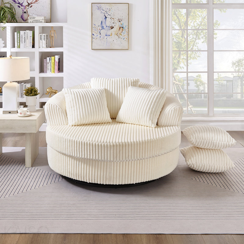 Fauteuil pivotant à 360 °, chaise longue moderne en velours côtelé pour le salon, Beige Foam Padding