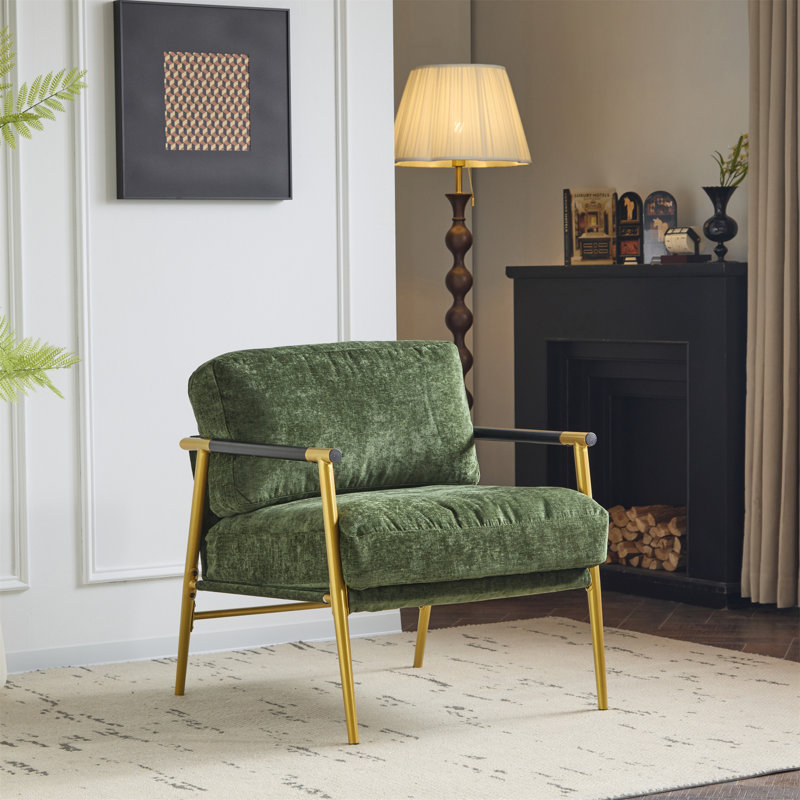 Chaise d'appoint moderne 27,56 po avec coussins moelleux, Or/vert