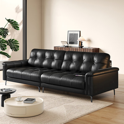 Canapé modulaire noir en cuir véritable