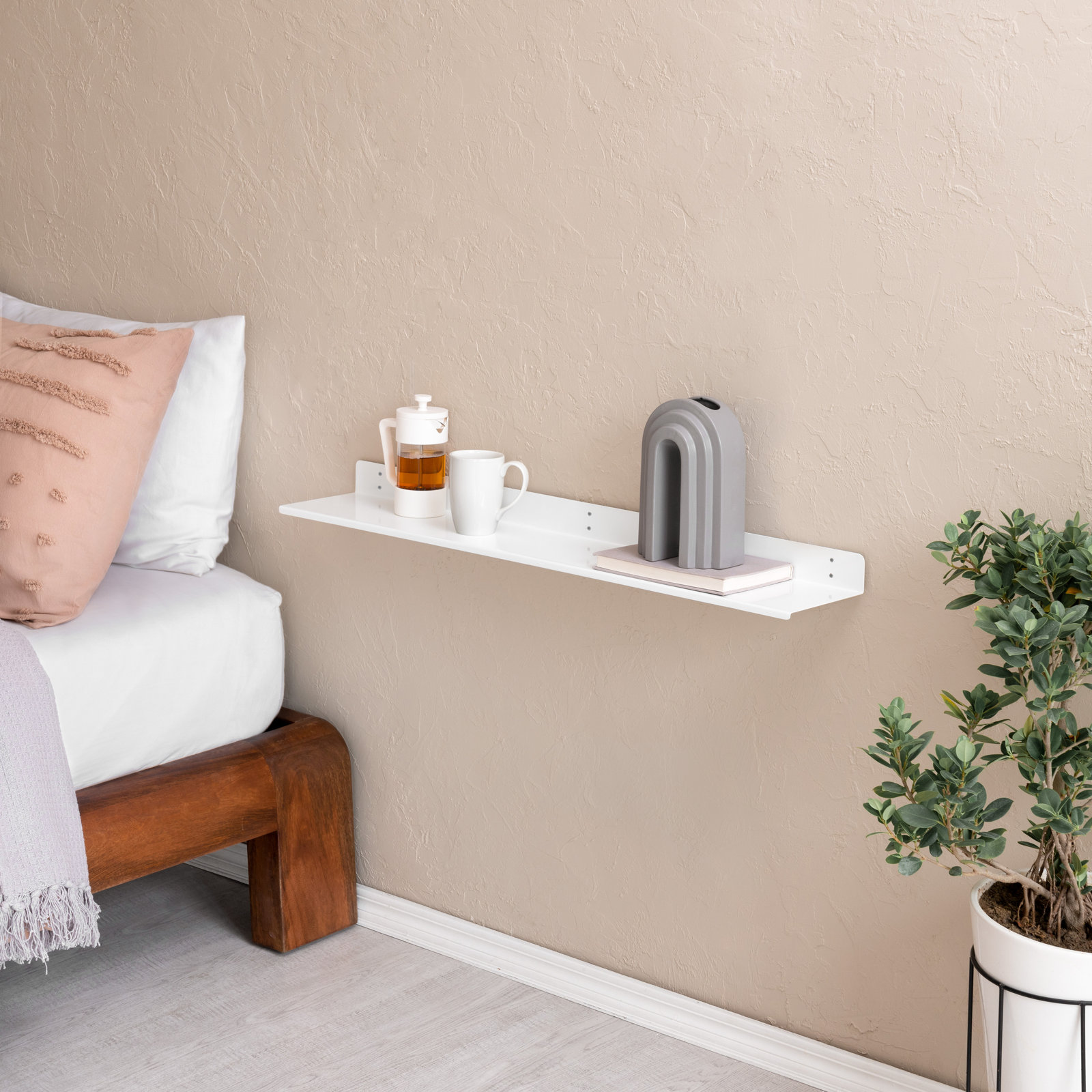 Maja Metal Wall Mounted Floating Display Shelf, White, 2" H x 36" W x 6" D