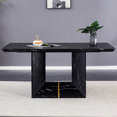 Table de salle à manger en marbre noir, 63 po X 35,4 po 30 po, 125,38 lb, style moderne luxueux, option de table de présentation, installation facile et élégante - 62,25 po, 34,54 po et 29,98 po, pour les rassemblements à la maison