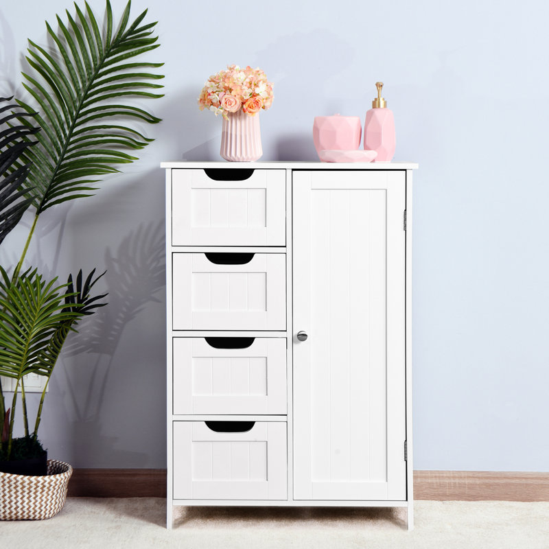 Armoire de rangement pour salle de bain blanche - Tablette réglable et 4 tiroirs, pour différents espaces modernes