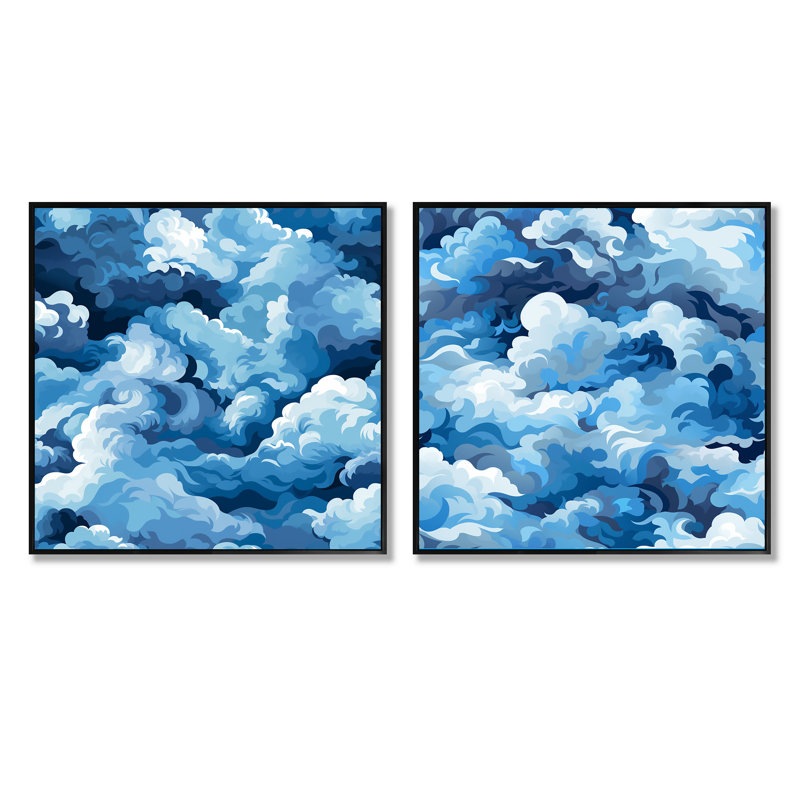 Cylia - Ensemble de 2 collages carrés abstraits, Cadre flottant noir, H 16 po x l 33 po