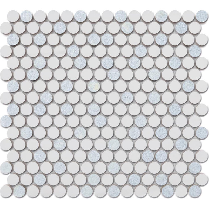 Lyra 0.8" x 0.8" Marble Penny Round Mosaic Wall and Floor Tile, Blue/White