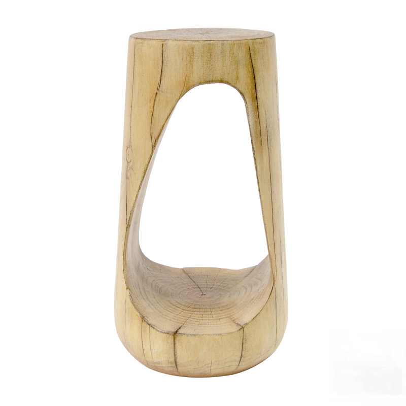 Outdoor Side Table With Hollow Design, Lightweight Concrete, Wood-Like Texture For Patio, Balcony, And Poolside Use, Natural