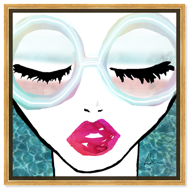 «Fashion and Glam Ready for the Water Neon Lips», impression sur toile, H 24 po x l 24 po, Encadrement doré