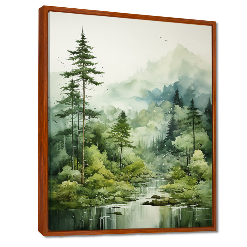 Forêt, énigmatique, forêt, art mural, H 40 po x l 30 po x P 1,5 po, Cadre flottant brun