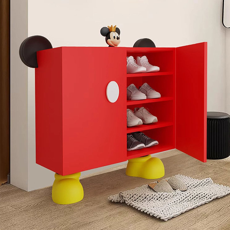 Simple shoe cabinet storage cabinet side cabinet, Red/Yellow
