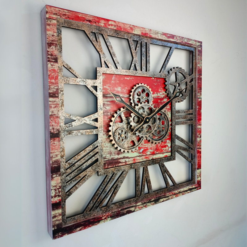Solid Wood Wall Clock, Red