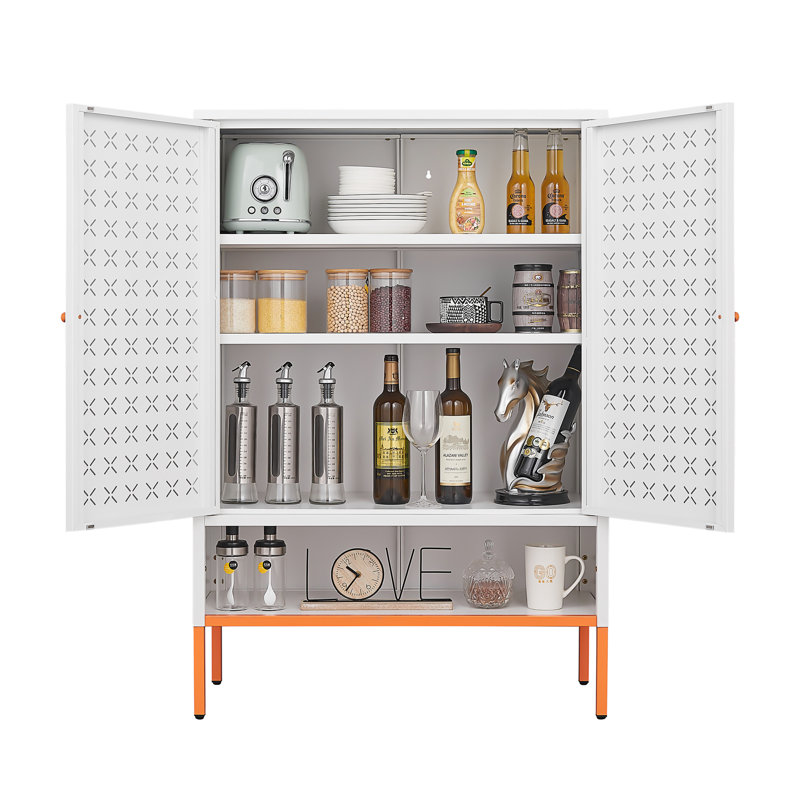 Grid Double Door Shoe Cabinet, White
