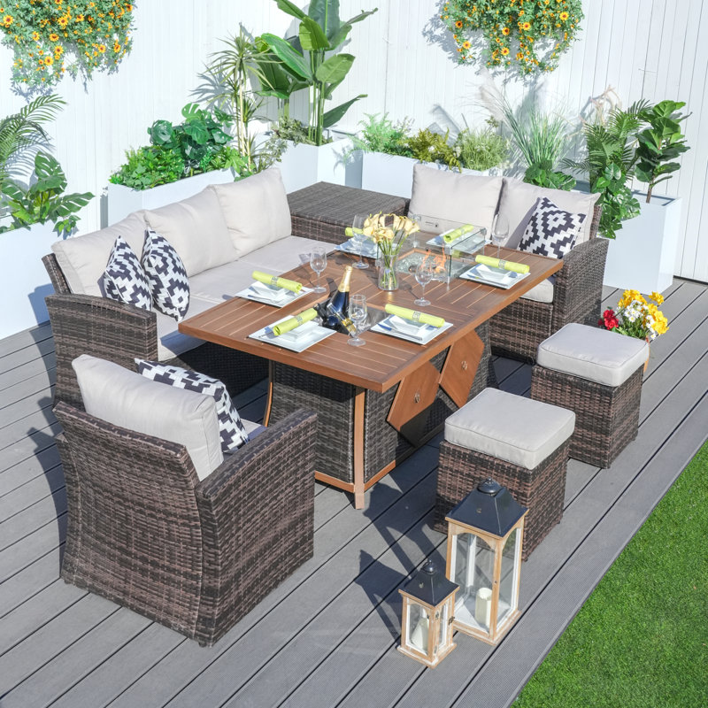 Kirkpatrick Wicker 8 - Person Patio Conversation Set with Cushions