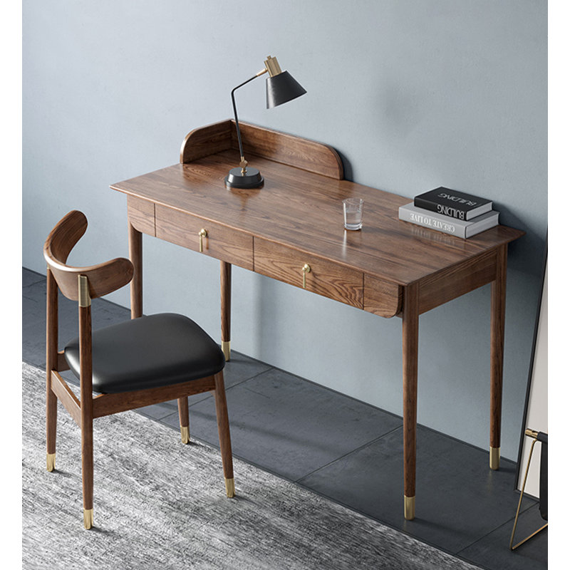 Bureau à domicile minimaliste en bois de frêne avec 2 tiroirs