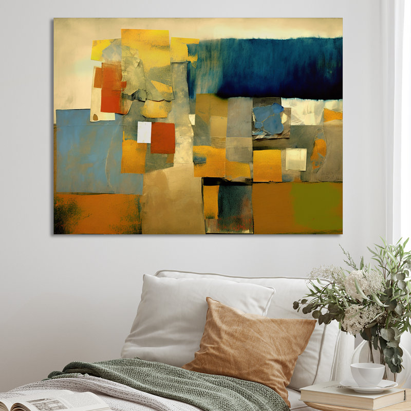 Lever de soleil sur la ville rétro cubiste Colourfields I - paysage abstrait, 30" H x 40" W, Toile tendue