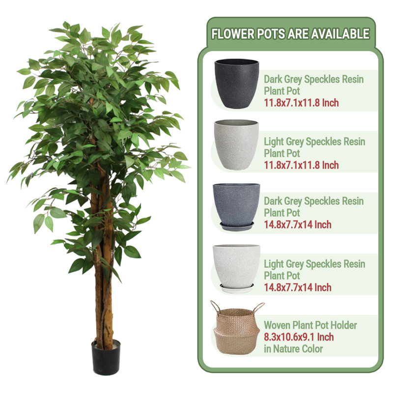 Pot artificiel avec ficus et ruppie maritime avec poignées, H 19,69 po x l 59,06 po x P 19,69 po