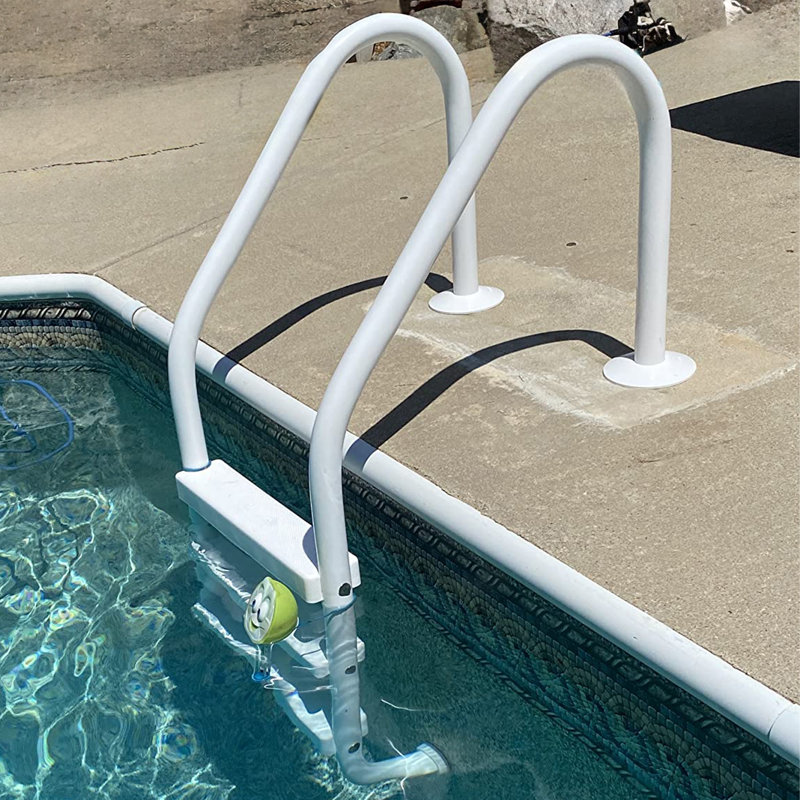 Saftron 3 Rung Step Ladder Inground Pool Handrail w/Polymer Finish, White