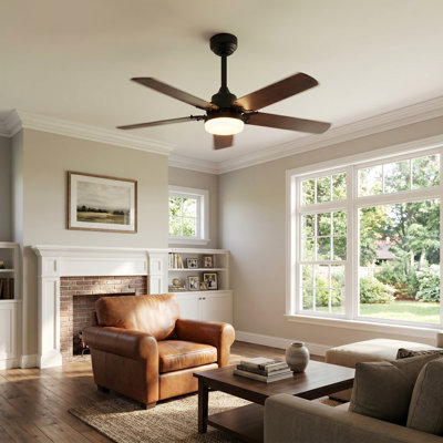  42-inch Modern Ceiling Fan with Light, 5 MDF Blades, DC Motor, 6 Speeds, Downrod Flush Mount for Bedroom, Living Room