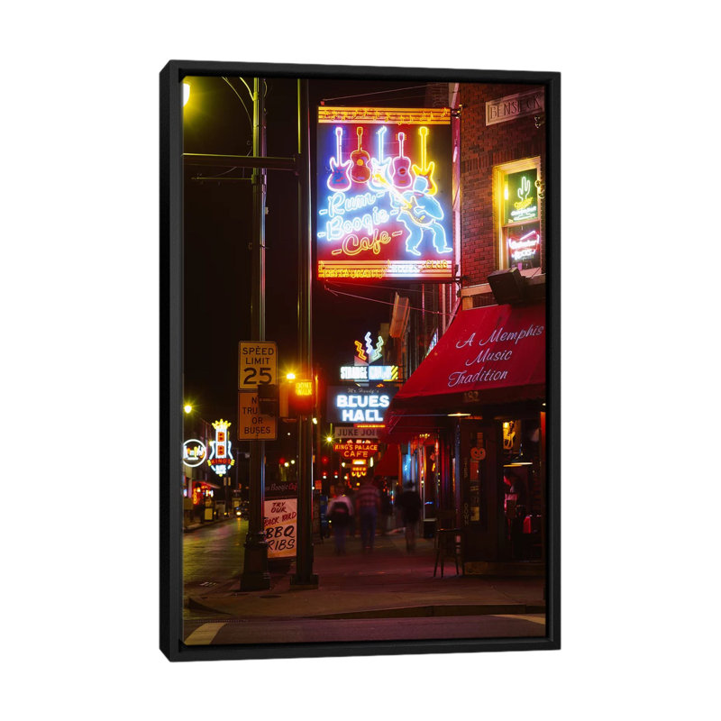 Impression de photographie sur toile tendue, "rum boogie café, memphis, tennessee", Toile avec cadre noir, Pas de tapis