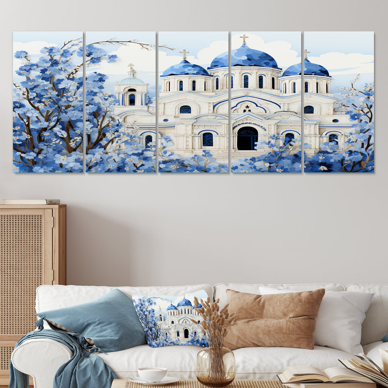 «Coastal Orthodox Church In Grèce IV - Grèce», art mural 5 pièces, H 28 po x l 60 po