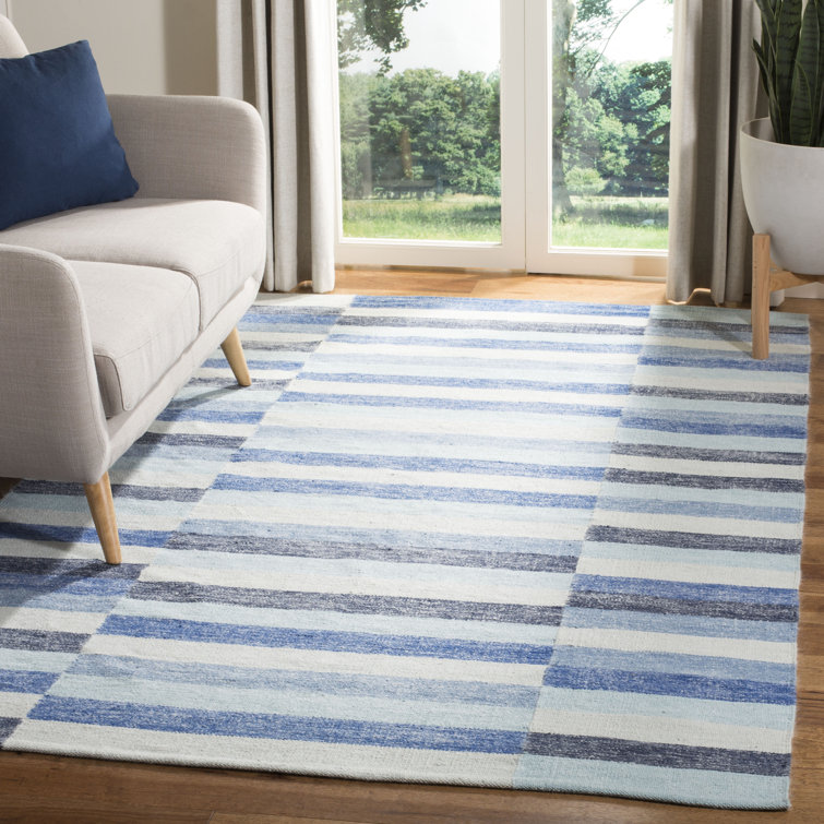 Tapis bleu en coton tissé à plat à la main Whittlesey