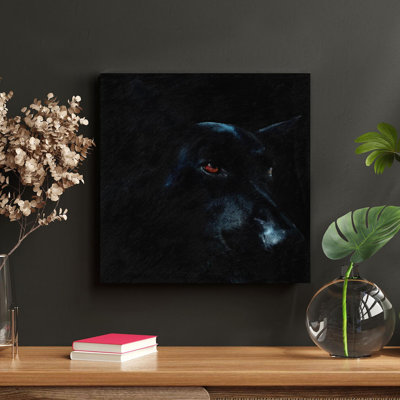 Gros plan sur un chien noir - Reproduction d'art graphique rectangulaire sur toile tendue 1 pièce
