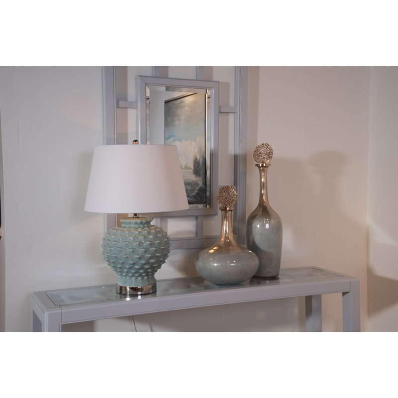 Bouteilles décoratives en verre bleu / argent ambré 26 po.