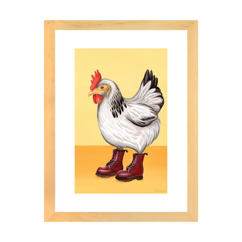 Hen Docs par Amélie Legault - reproduction d'art, Toile avec cadre en bois beige, Blanc, H 16 po x l 24 po x P 1 po