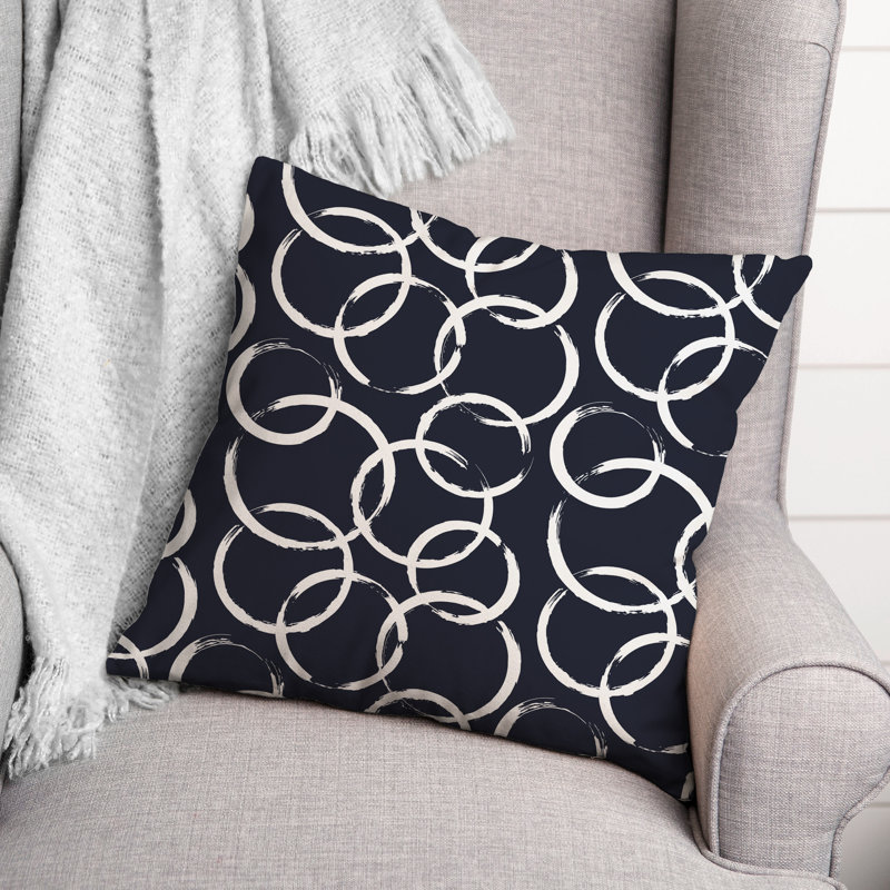  Coussin décoratif géométrique intérieur / extérieur en polyester, H 18 po x l 18 po, Bleu marine