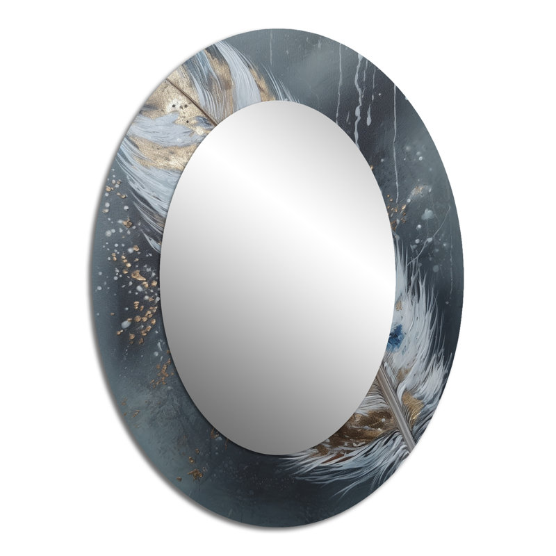 Plume dorée Wanderlust II - grand miroir mural ovale sur métal, 40 po x 30 po