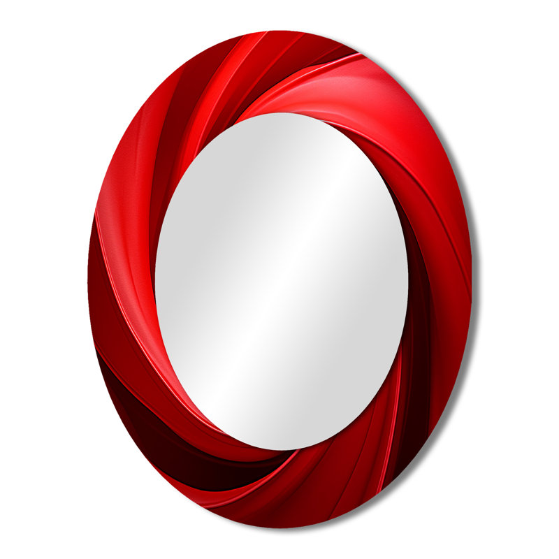 Red Perpetual Pulse Vortex - Miroir mural moderne rouge ovale, 43 po x 33 po