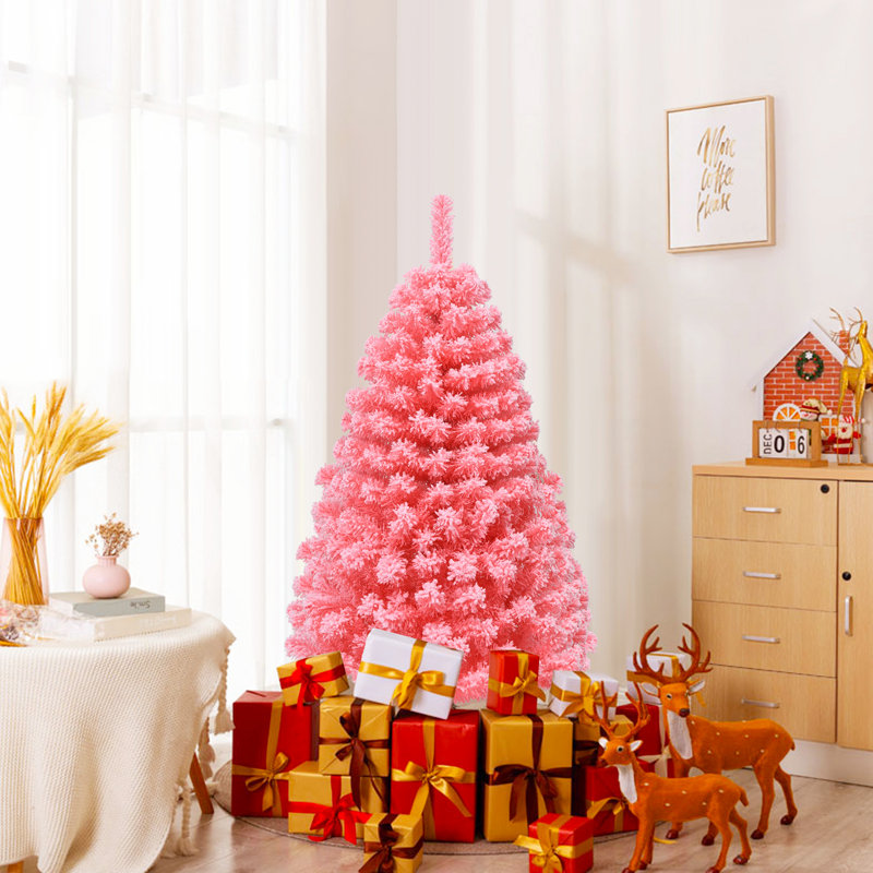 Arbre de Noël rose en pin et cachemire, 4,5 pi