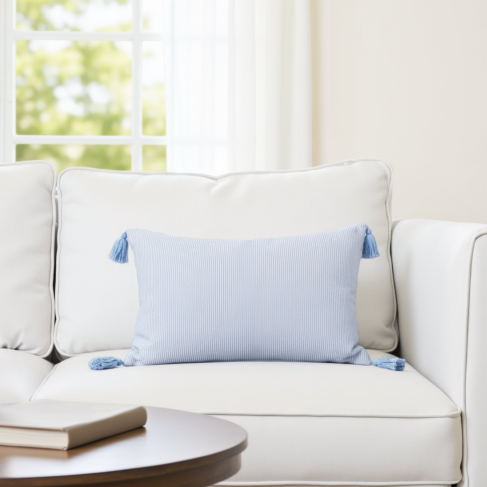 Fairlee Cotton Striped Lumbar Pillow, Blue