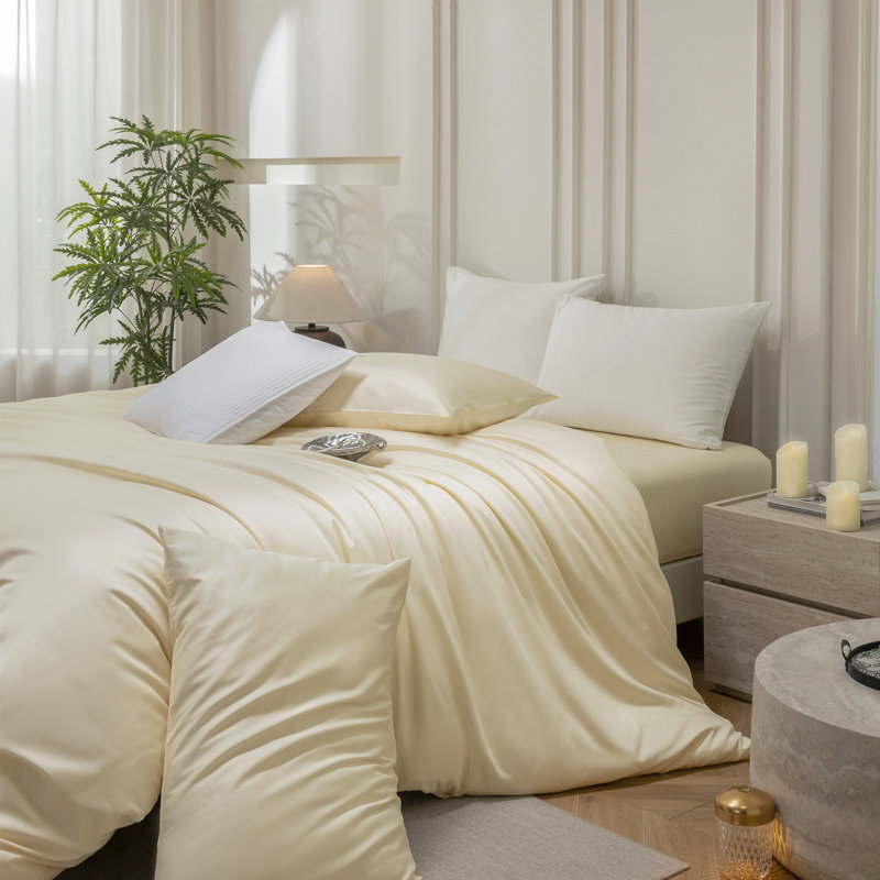 Ensemble de housse de couette MooMee, Housse de couette pour très grand lit et 2 taies, Jaune beurre