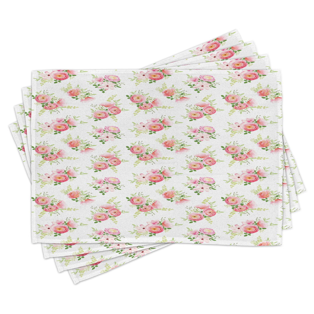 Platzdeckchen 4er Set, Magnolia Fresh Buds, Grün Rosa Off White