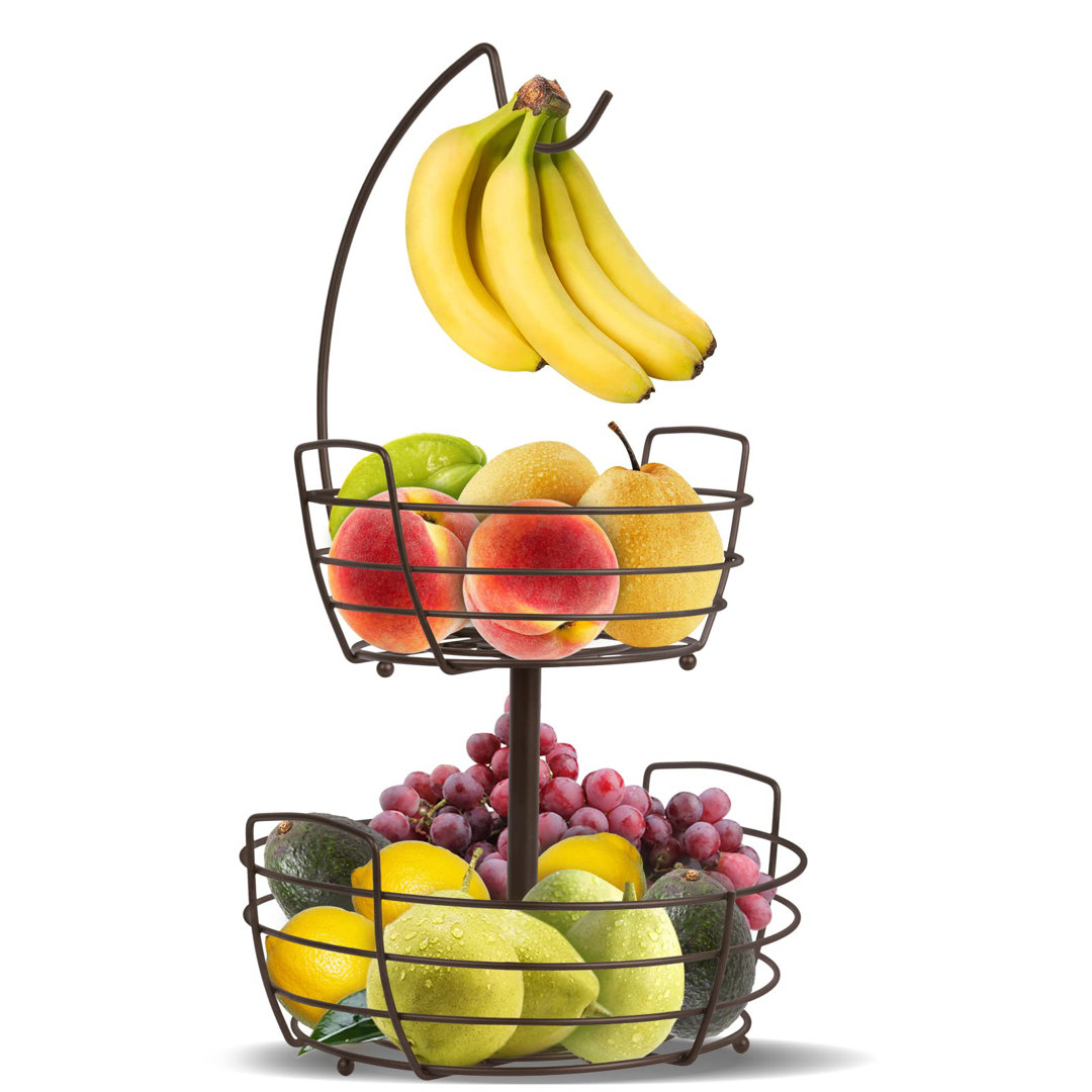2-Tier Metal Kitchen Countertop Fruit Vegetables Bowls