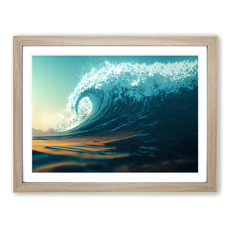 Charismatic Ocean Wave - Framed Print, 25cm H x 34cm W x 2cm D, Oak Framed