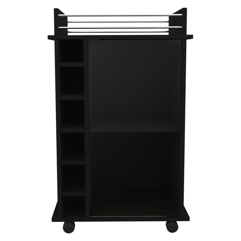 6-Bottle 3-Shelf Bar Cart Black Wengue, Black