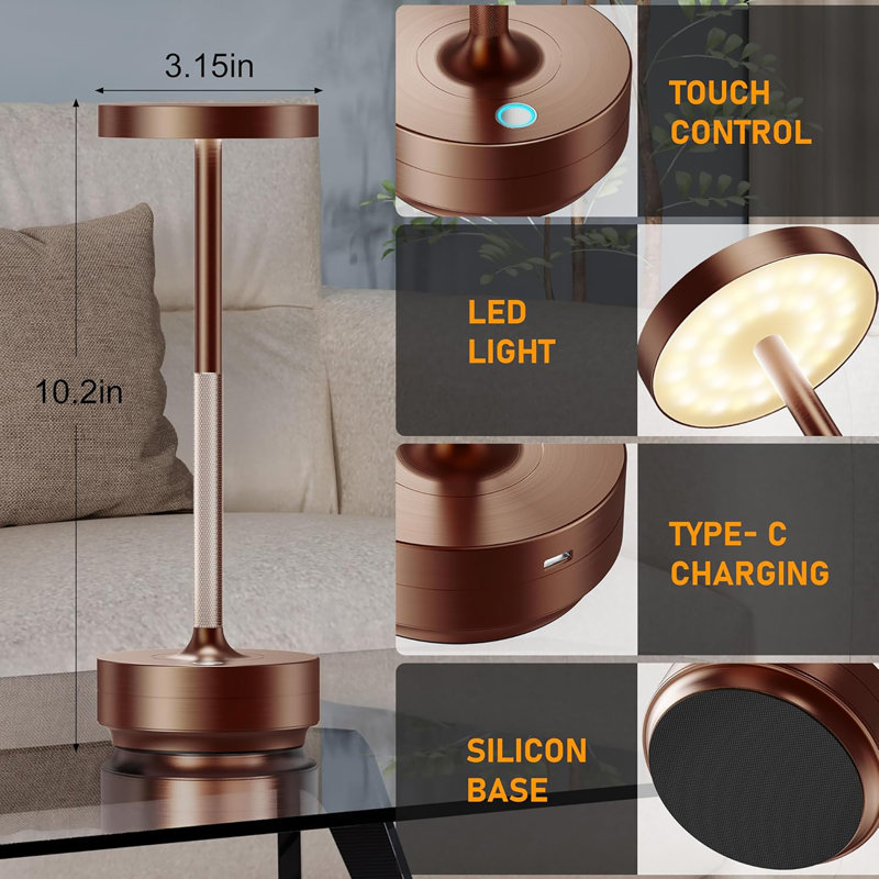 2 Pack Rechargeable Cordless Table Lamp - Battery Operated LED Portable Table Light With 3 Color Stepless Dimming, Memory Function - IP54 Waterproof For Outdoor, Restaurant, Patio, Camping