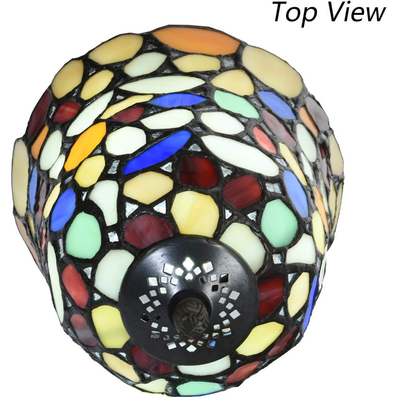 Handcrafted Multi-Colored Stained Glass Table Lamp with Antique Base