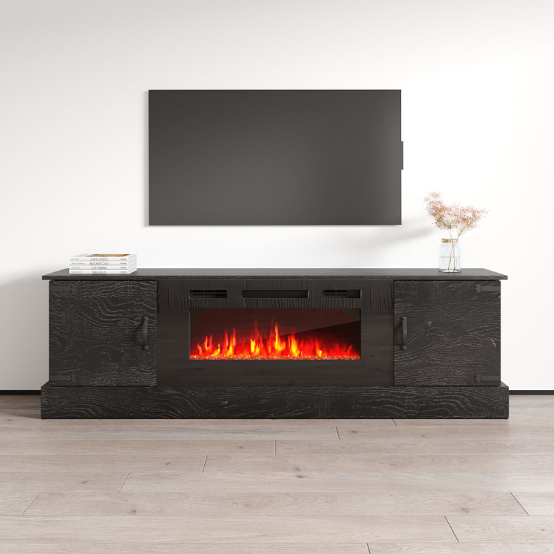 Meuble télé moderne avec foyer électrique 78,7 po Horus, Espresso / Noir