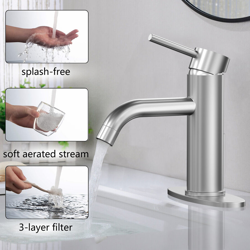 Brushed Nickel Stainless Steel Single Handle Bathroom Faucet