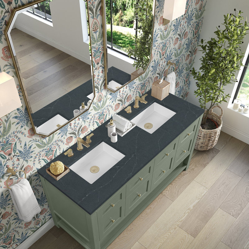 Breckenridge 60'' W Double Vanity, Smokey Celadon, Charcoal Soapstone, Widespread