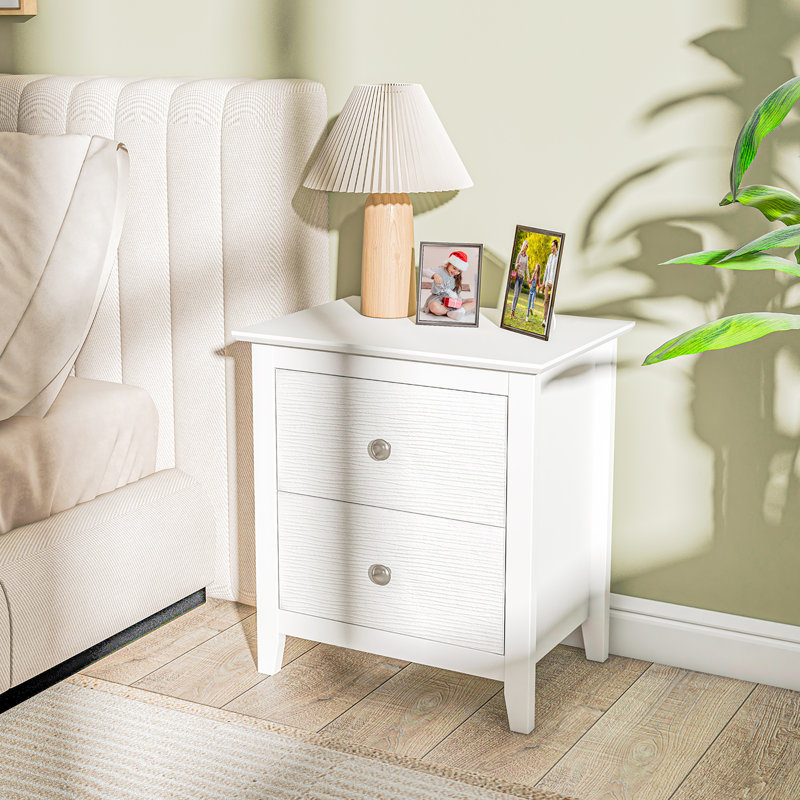 Table de chevet moderne avec rangement 2 tiroirs et pieds de support pour chambre blanche, Individuel
