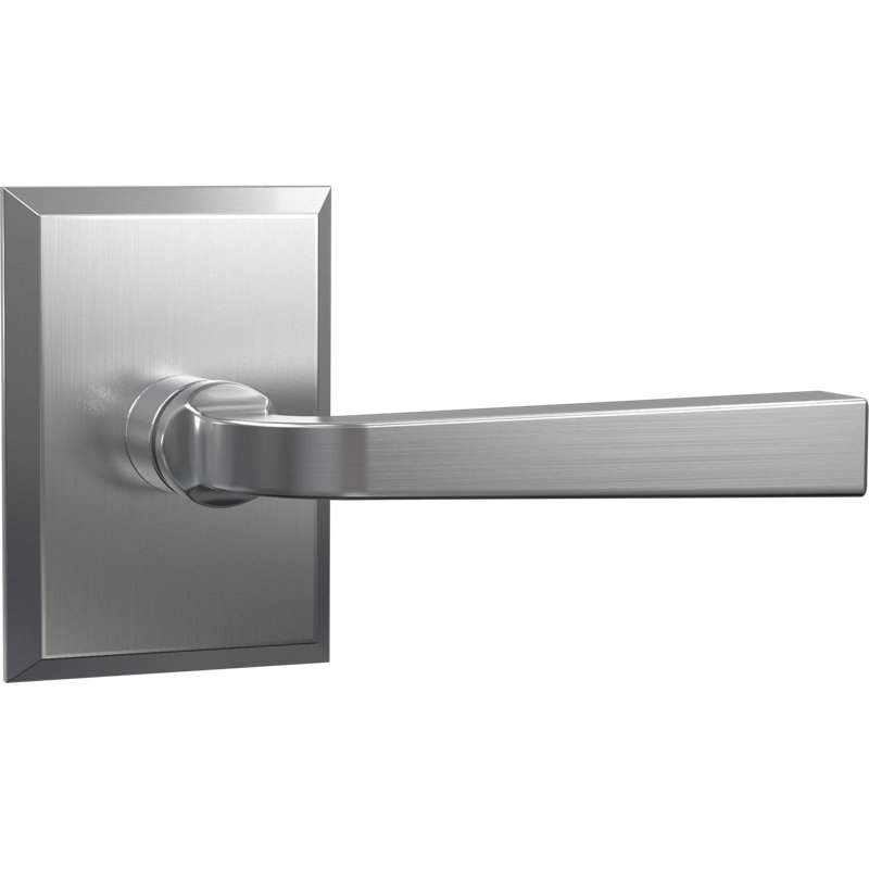 Poignée de porte avec rosette rectangulaire, Nickel satiné