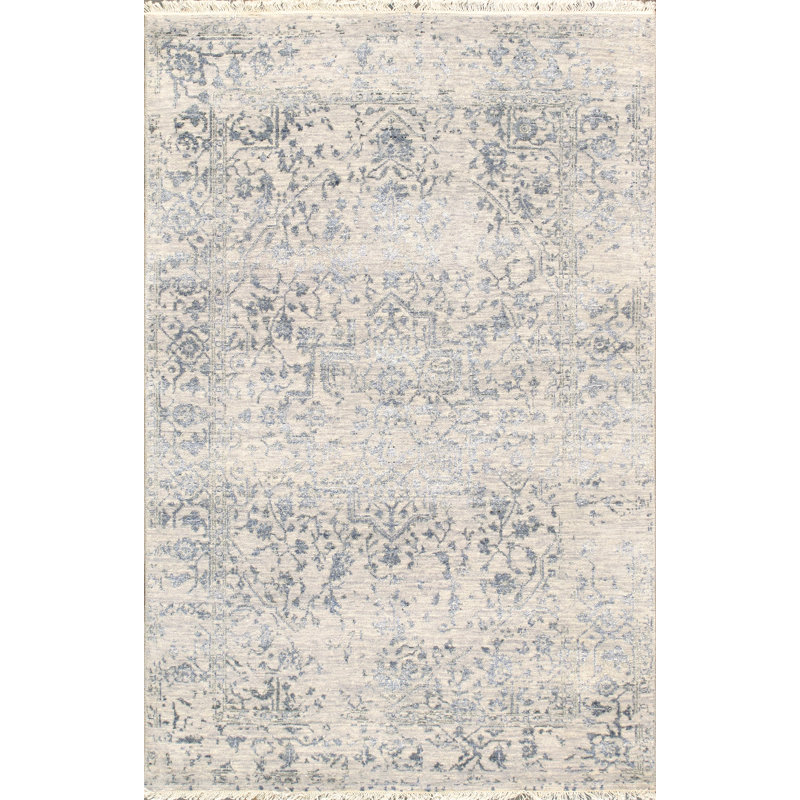 Gray Hand-Knotted Wool and Viscose 4' x 6' Rug