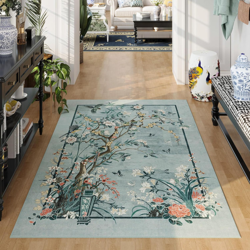 Tapis lavable floral rétro de style chinois