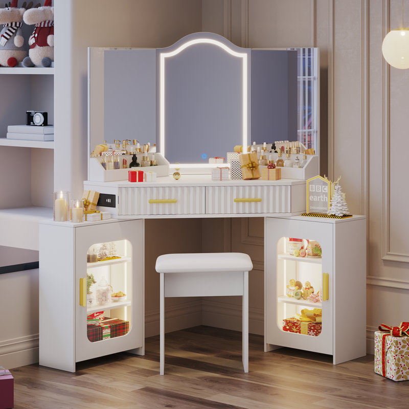 Dressing Table with Mirror, White