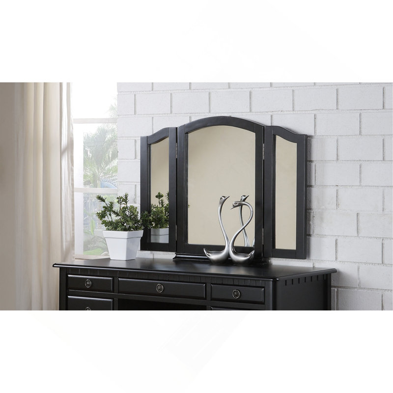 Bedroom Contemporary Vanity Set W Foldable Mirror Stool Drawers