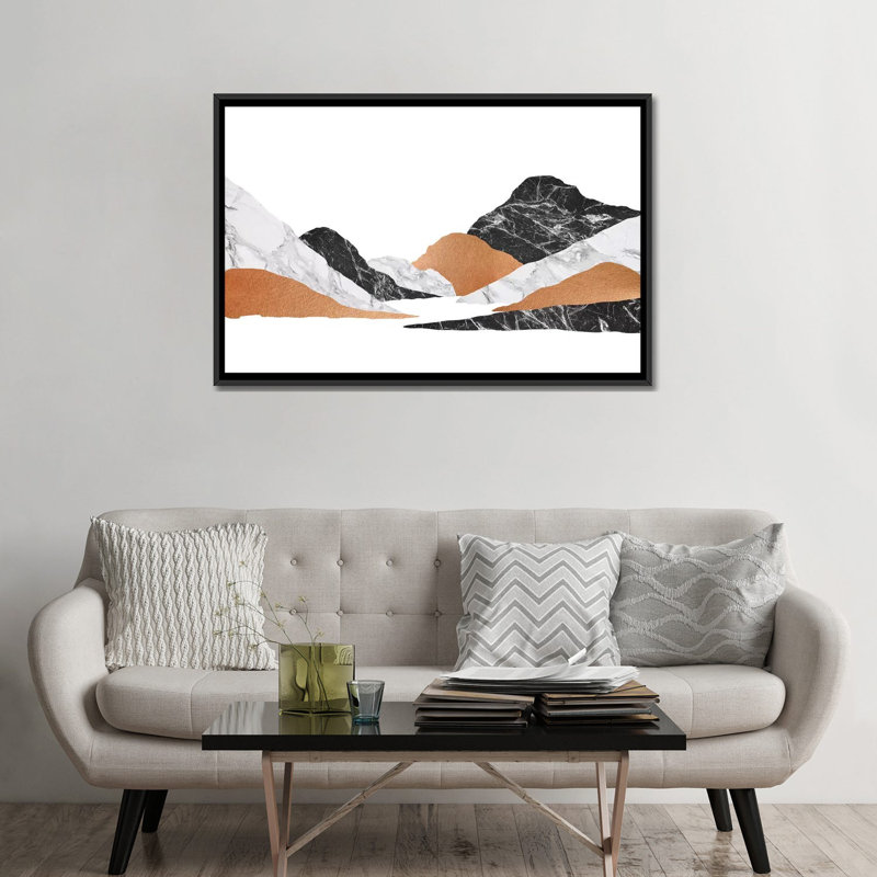 «Marble Landscape II», impression sur toile, H 32 po x l 48 po x P 1,5 po, Toile avec cadre noir, Pas de tapis