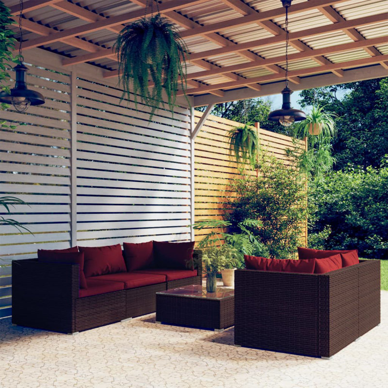 9 Piece Sofa Seating Group, Brown and Red, 4x corner + middle + table