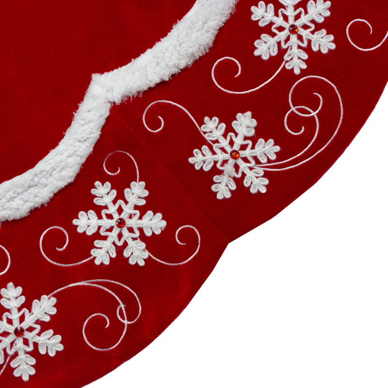 Jupe d'arbre de Noël 48 po en velours rouge et blanc